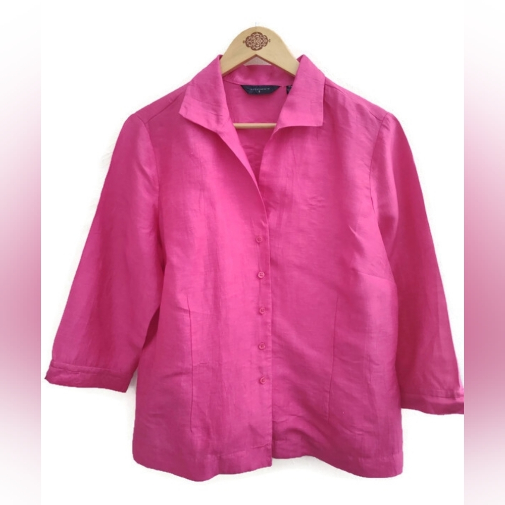 Investments Lovely Fuchia Bright  Button Down Shirt Top Size 16W